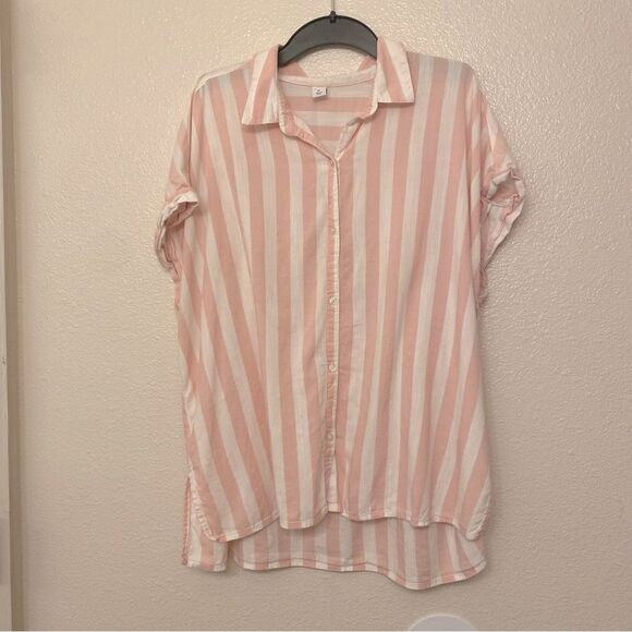 Old navy white pink pin stripe cotton rayon button front Top blouse XL - Picture 1 of 6